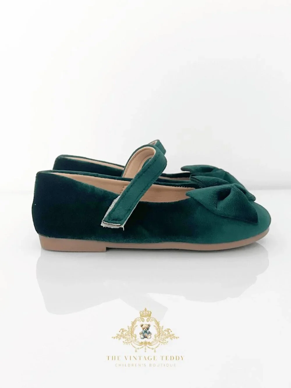 NWT Pretty Girls Mary Jane Velvet Flats Children's Shoes Toddlers Emerald 8.5